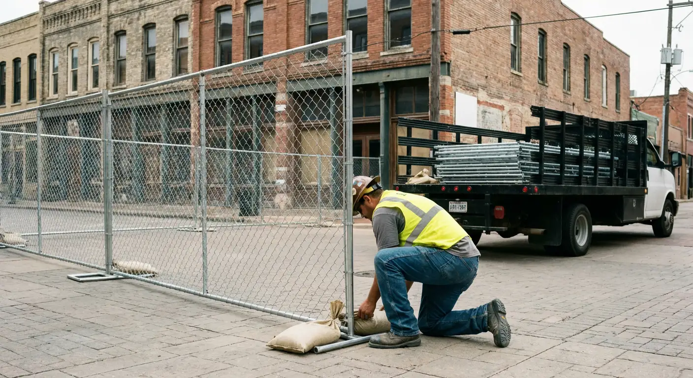 Temporary fence installation in Methuen urban environment