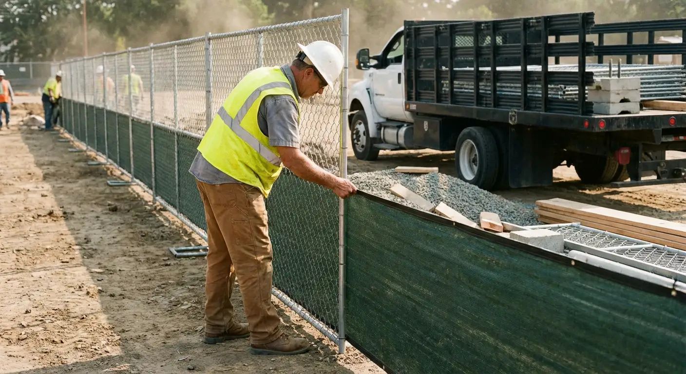 Privacy windscreen installation on construction fence in Methuen, MA
