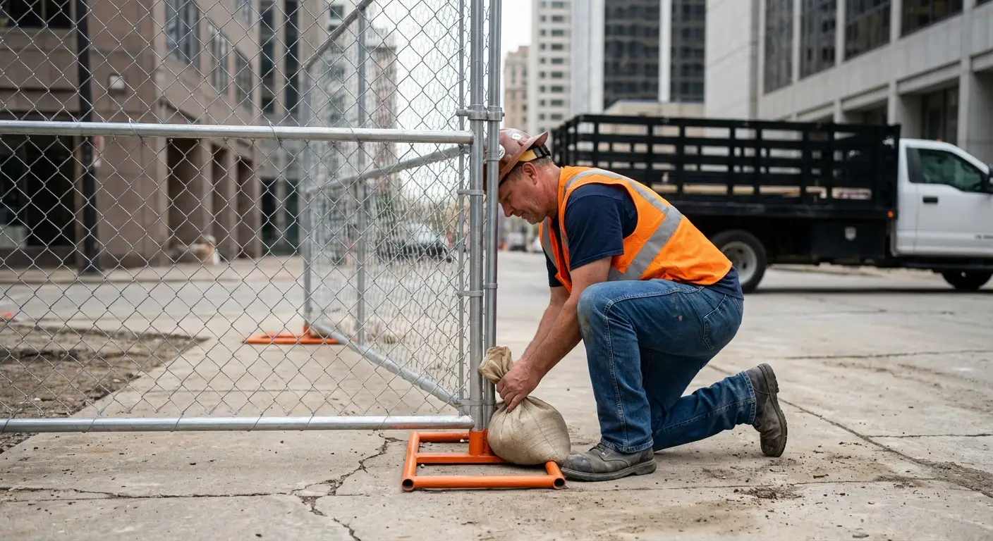 Temporary fence installation in Downtown Methuen area
