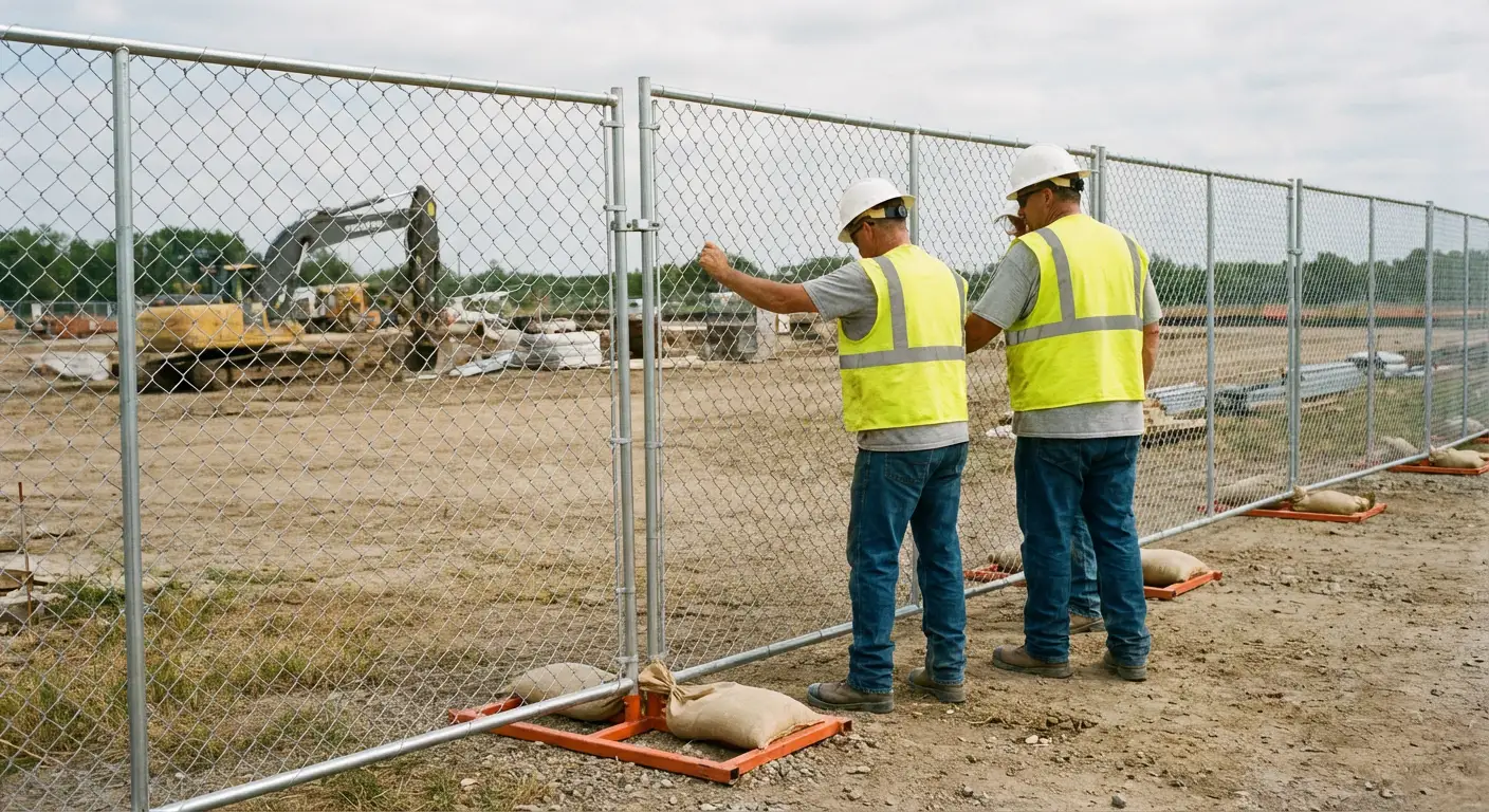 Construction site chain link panel installation in Methuen, MA
